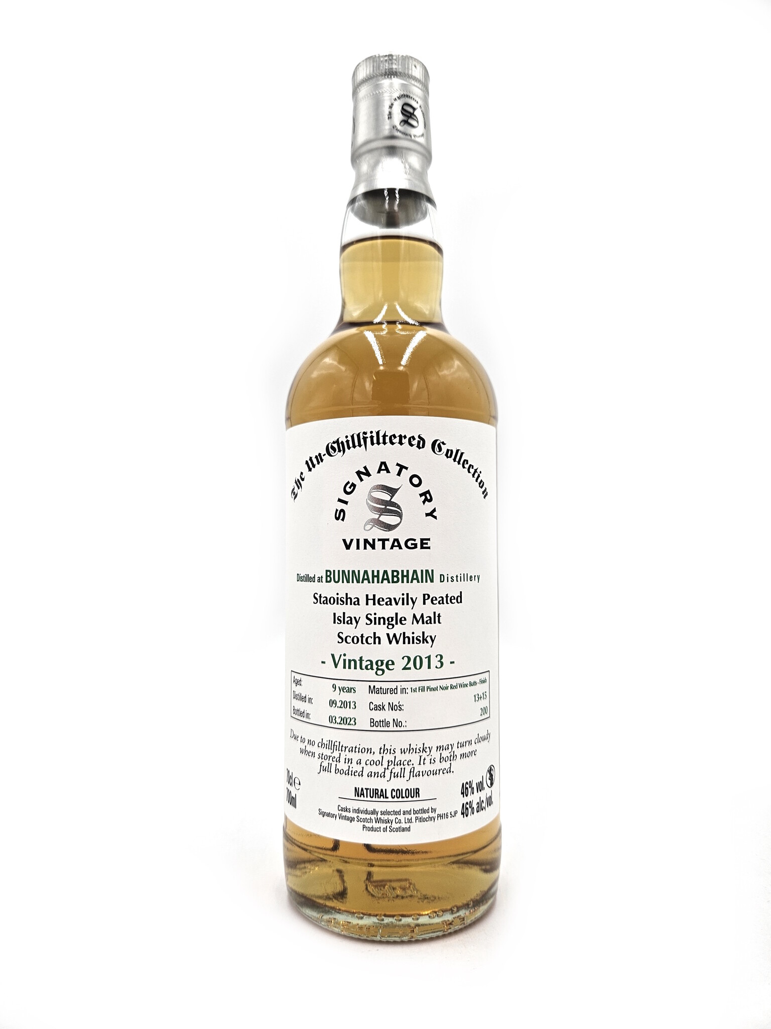 Fles Signatory Unchillfiltered Staoisha 2013, enkel vat gebotteld door Signatory Vintage, op voorraad bij slijterij t Bockje in Bathmen