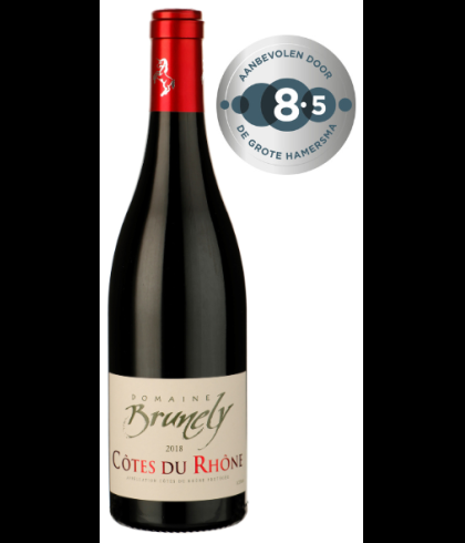 Fles Domaine Brunely Côtes du Rhône Rouge, wijn op voorraad bij slijterij t Bockje in Bathmen