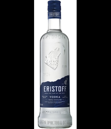 Fles Eristoff Vodka van 70 centiliter, wodka, op voorraad bij slijterij t Bockje in Bathmen