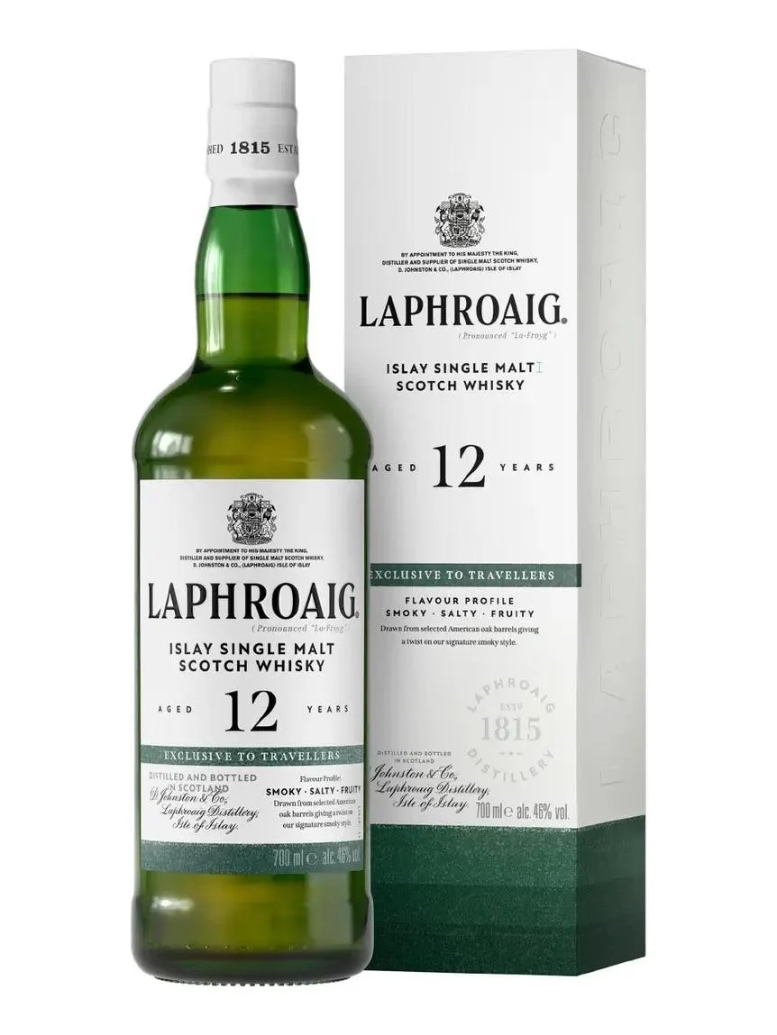 Fles Islay single malt van Laphroaig, op voorraad bij slijterij t Bockje in Bathmen