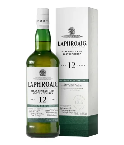 Fles Islay single malt van Laphroaig, op voorraad bij slijterij t Bockje in Bathmen