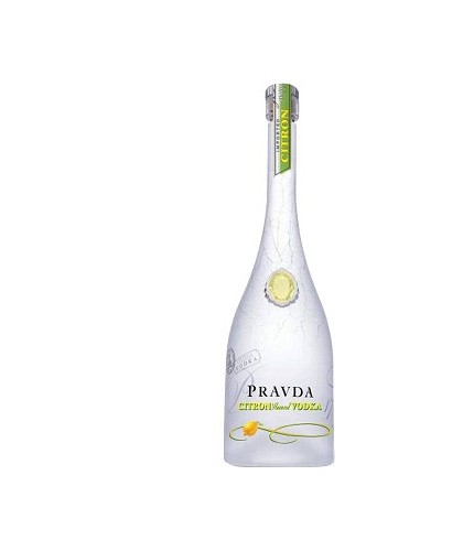 Fles Pravda Citron, wodka, op voorraad bij slijterij t Bockje in Bathmen