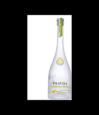 Fles Pravda Citron, wodka, op voorraad bij slijterij t Bockje in Bathmen