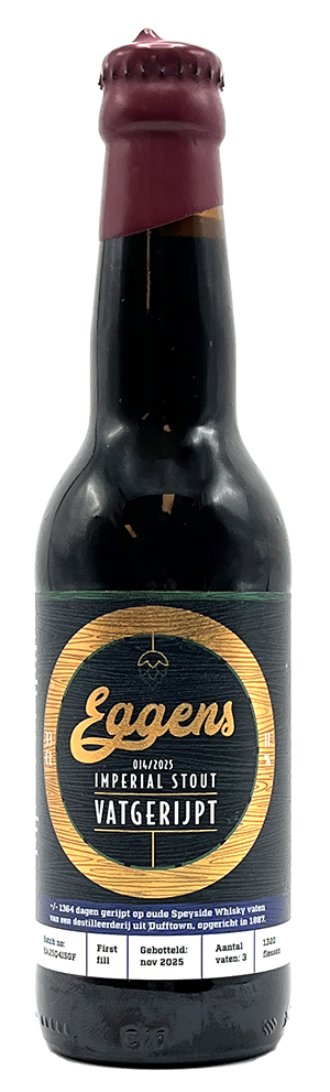 Fles Eggens Imperial Stout Speyside Whisky Vatgerijpt 014/2025, bier van Eggens, op voorraad bij slijterij t Bockje in Bathmen