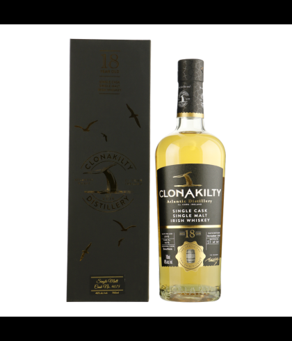 Fles Clonakilty 18 Years Old Single Cask Single Malt, single malt whisky, op voorraad bij slijterij t Bockje in Bathmen