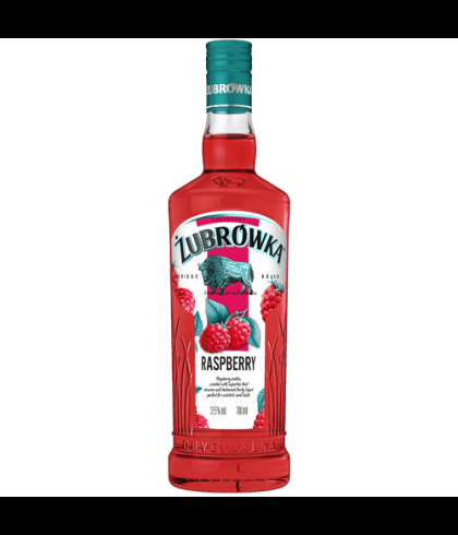 Fles Zubrowka Raspberry Wodka, wodka, op voorraad bij slijterij t Bockje in Bathmen