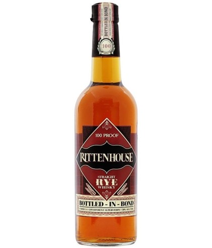 Fles Rittenhouse Straight Rye Bottled in Bond, whisky, op voorraad bij slijterij ’t Bockje in Bathmen
