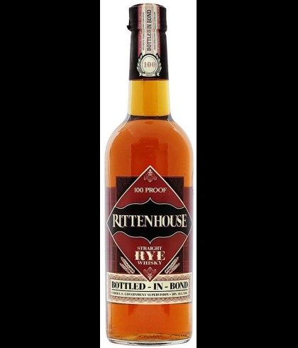 Fles Rittenhouse Straight Rye Bottled in Bond, whisky, op voorraad bij slijterij t Bockje in Bathmen