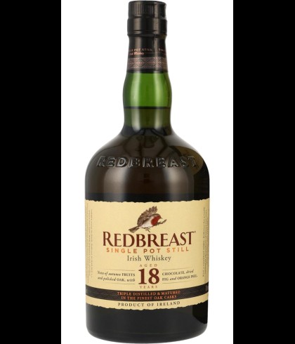 Fles Redbreast 18 Years Old, Ierse single pot still whiskey, op voorraad bij slijterij t Bockje in Bathmen