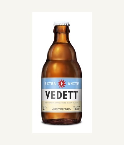 Fles Vedett Extra White, bier, bij slijterij ’t Bockje in Bathmen