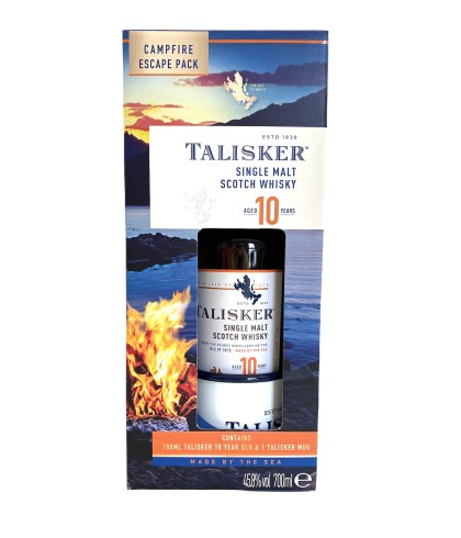 Fles Talisker 10YO giftpack, whisky, bij slijterij t Bockje in Bathmen