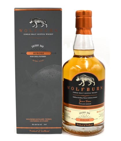 Fles Wolfburn Aurora, Schotse single malt whisky uit Thurso, op voorraad bij slijterij t Bockje in Bathmen