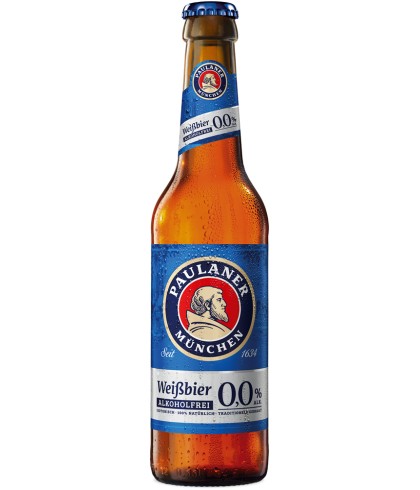 Fles Paulaner Hefe Weizen Alcoholvrij 0,0, bier van Paulaner, bij slijterij t Bockje in Bathmen