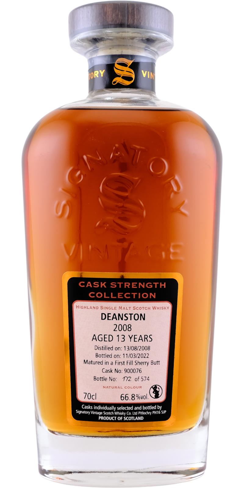 Fles Signatory Vintage Deanston 13 Years Old, single malt whisky, op voorraad bij slijterij t Bockje in Bathmen