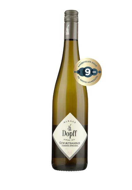 Fles Dopff au Moulin Gewurztraminer, wijn, op voorraad bij slijterij ’t Bockje in Bathmen