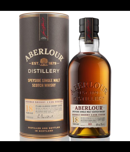 Fles Aberlour 18 Years Old Double Cask PX en Oloroso, Speyside single malt whisky, op voorraad bij slijterij t Bockje in Bathmen