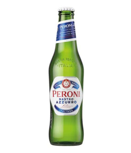 Fles Peroni Nastro Azzurro, bier van Peroni, bij slijterij t Bockje in Bathmen