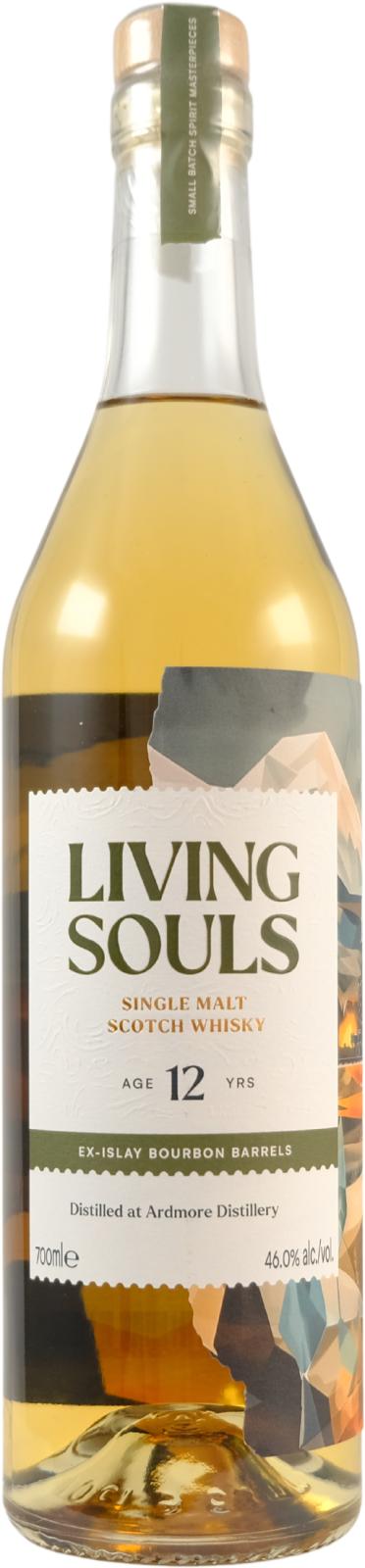 Fles Living Souls Ardmore 12Y, geturfde Highland single malt van de Ardmore-distilleerderij, op voorraad bij slijterij t Bockje in Bathmen