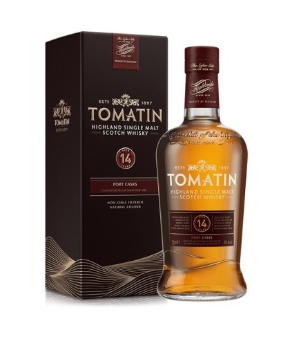 Fles Tomatin 14 Years Old Port Casks, Highland single malt whisky, op voorraad bij slijterij ’t Bockje in Bathmen