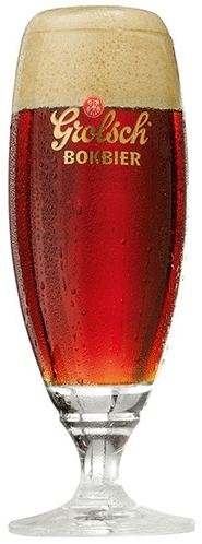 Glas Grolsch Bokbier glas oud van Grolsch, op voorraad bij slijterij ’t Bockje in Bathmen