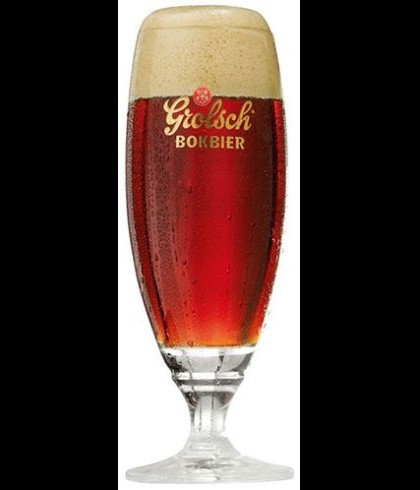 Oud model Grolsch bokbierglas van 30 centiliter bij slijterij t Bockje in Bathmen