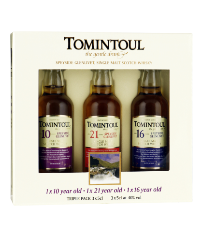 Bouteille de Tomintoul triple pack 3x5 cl. 10Y/16Y/21Y, whisky