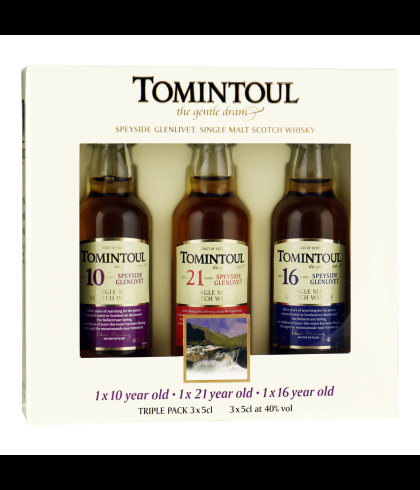 Bouteille de Tomintoul triple pack 3x5 cl. 10Y/16Y/21Y, whisky
