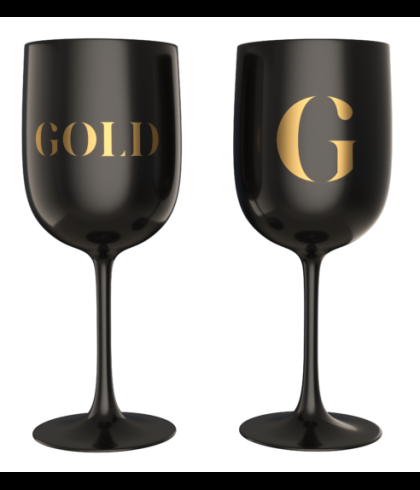 Zwart Gold Dry glas op hoge voet met gouden opdruk, los te bestellen bij slijterij t Bockje in Bathmen
