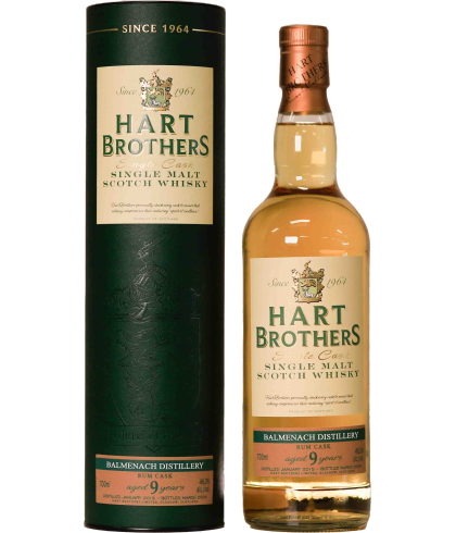 Fles Hart Brothers Balmenach 9 Years Old Rum Cask, single malt whisky, op voorraad bij slijterij t Bockje in Bathmen