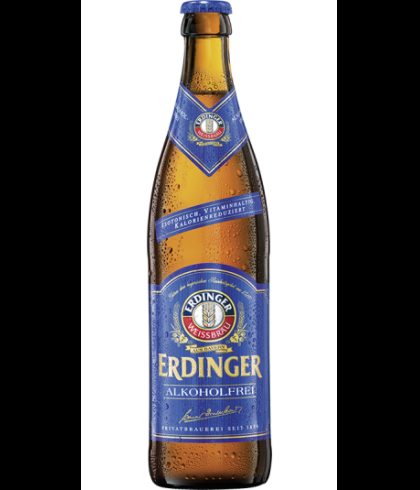 Fles Erdinger Alkoholfrei van 50 centiliter, alcoholvrij Duits tarwebier, bij slijterij t Bockje in Bathmen