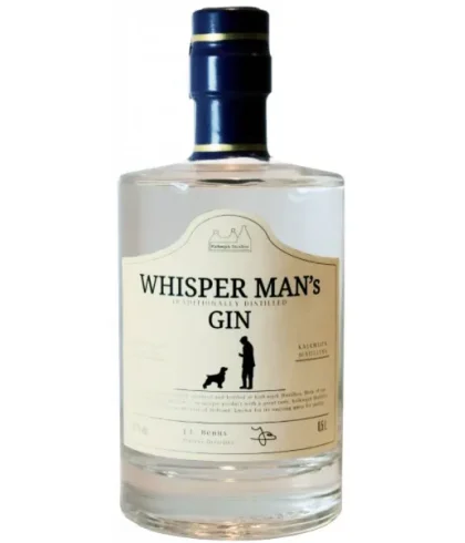 Fles Whisper Man's Gin, gin, bij slijterij ’t Bockje in Bathmen