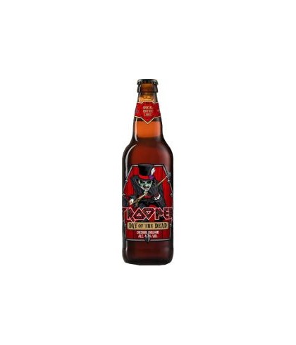 Fles TROOPER day of the dead, bier, bij slijterij t Bockje in Bathmen
