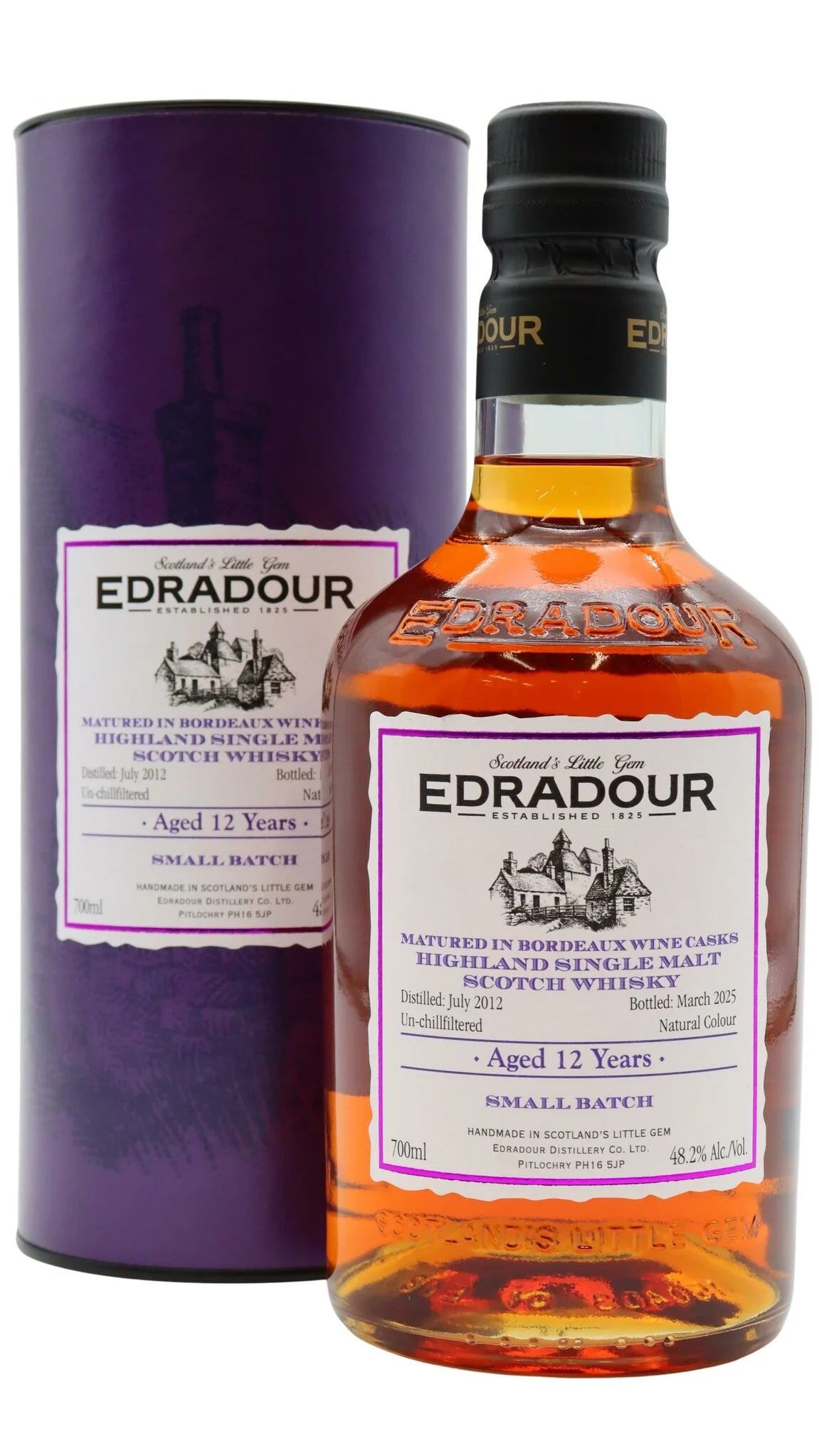 Fles Edradour 2012 Bordeaux Wine Cask, single malt whisky, op voorraad bij slijterij t Bockje in Bathmen
