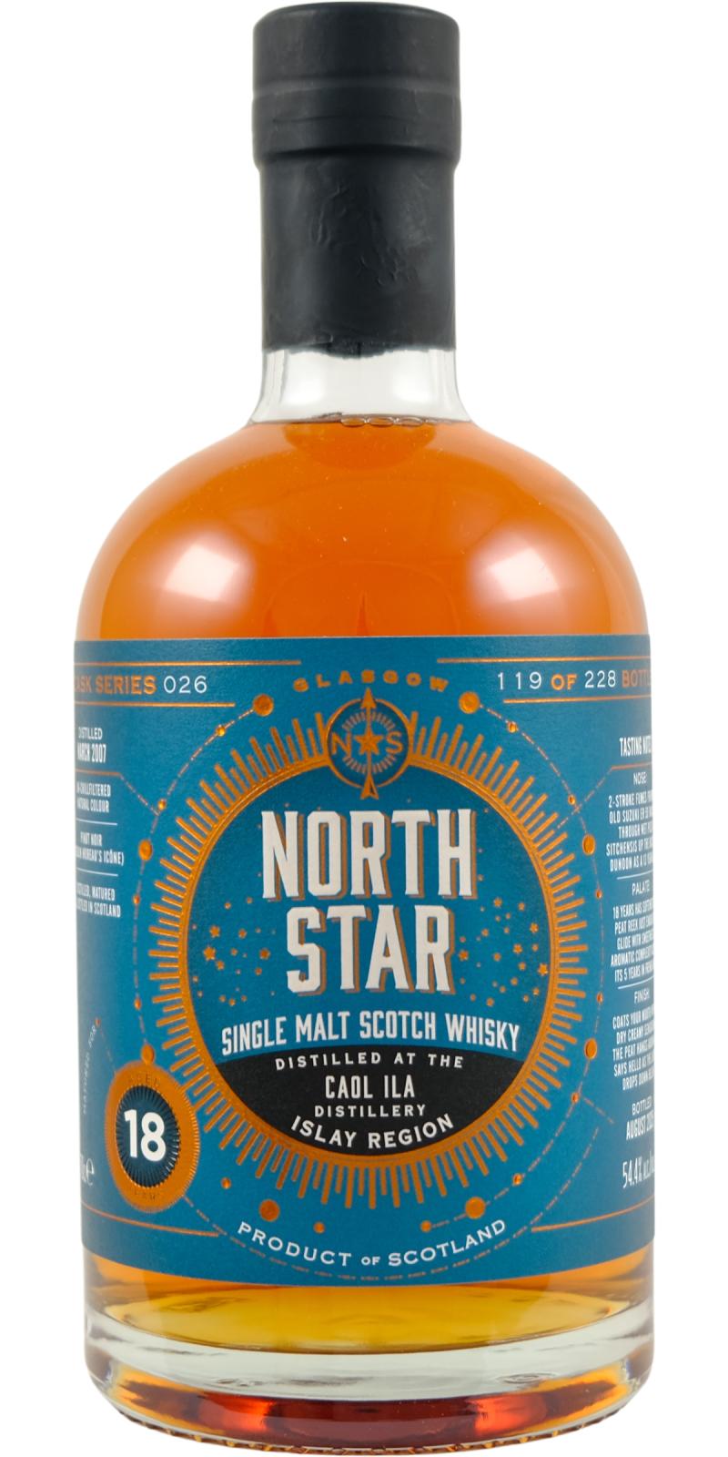 Fles North Star Caol Ila 18Y 2007, single malt whisky, op voorraad bij slijterij t Bockje in Bathmen