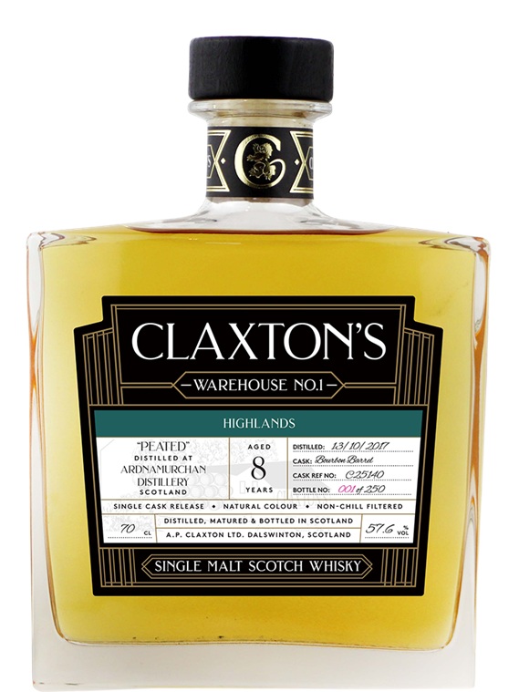 Fles Claxton’s Warehouse No.1 Ardnamurchan 8 Years Old, single malt whisky, op voorraad bij slijterij t Bockje in Bathmen