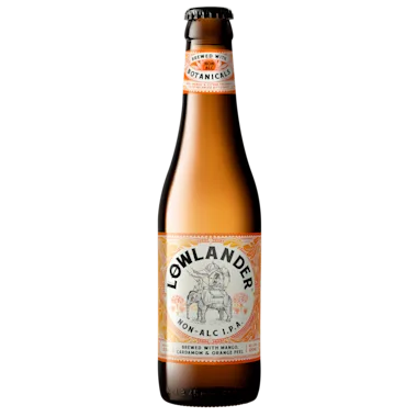 Fles Lowlander Mango IPA alcoholvrij, bier van Lowlander, op voorraad bij slijterij ’t Bockje in Bathmen