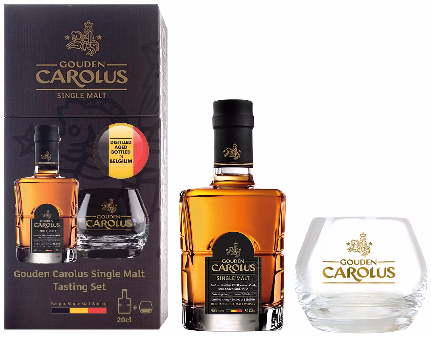 Fles Gouden Carolus Single Malt Tasting Set, whisky, op voorraad bij slijterij ’t Bockje in Bathmen