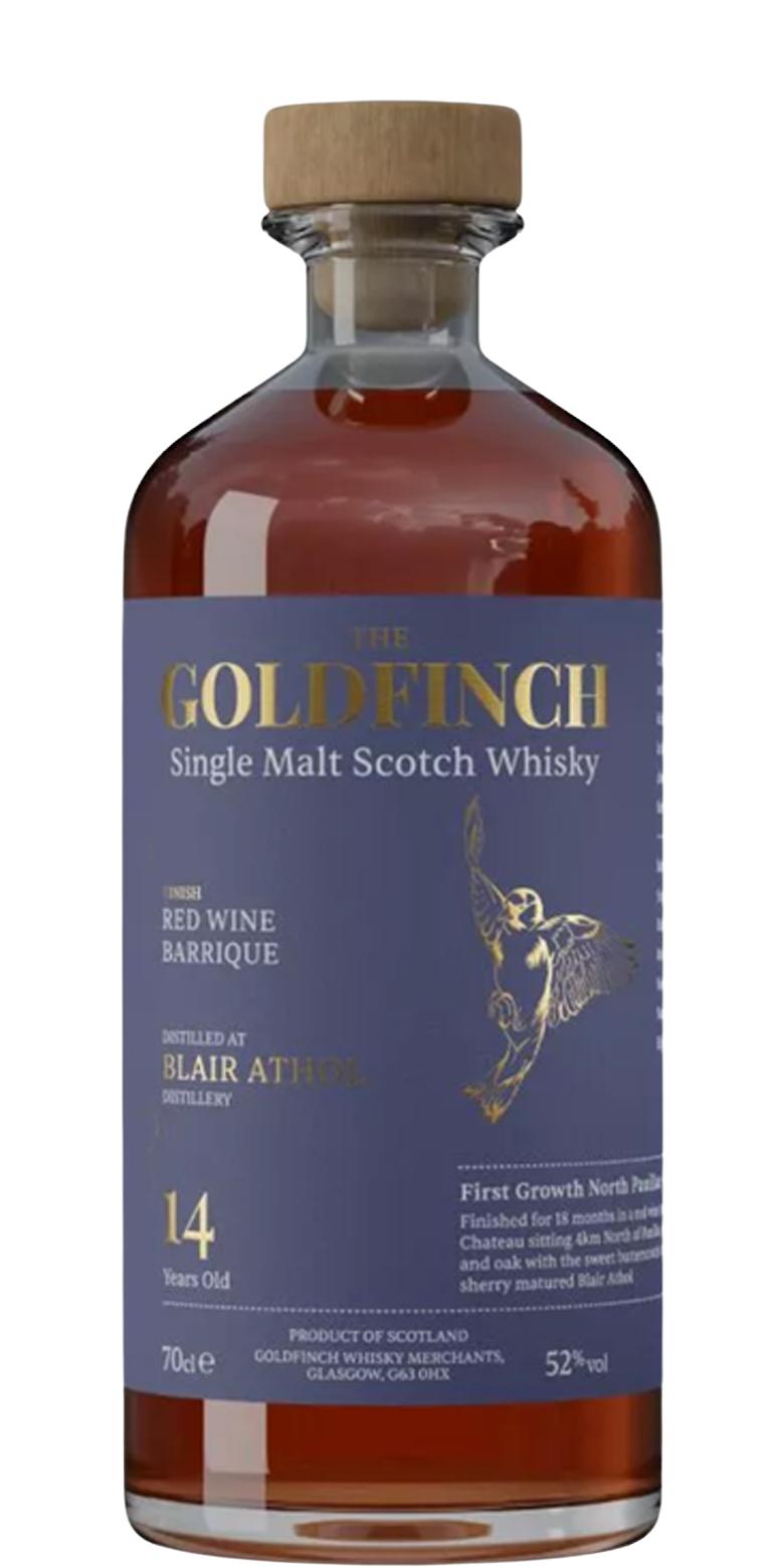 Fles Goldfinch Wine Blair Athol 14 Years Old, single malt whisky, op voorraad bij slijterij t Bockje in Bathmen