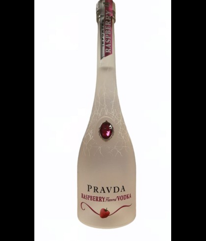Fles Pravda Raspberry, wodka, op voorraad bij slijterij t Bockje in Bathmen