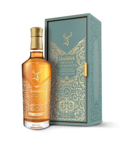 Fles Glenfiddich 26 Years Old Grande Couronne, single malt whisky, op voorraad bij slijterij t Bockje in Bathmen