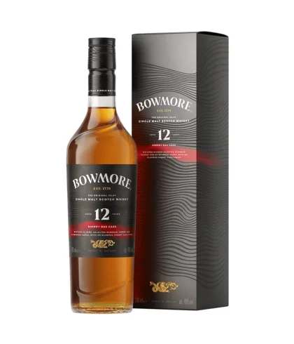 Fles Bowmore 12 Years Old Sherry Oak Cask, single malt whisky, op voorraad bij slijterij t Bockje in Bathmen