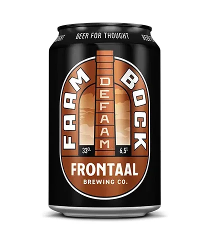 Fles Frontaal Faam Bock, bier van Frontaal, bij slijterij t Bockje in Bathmen