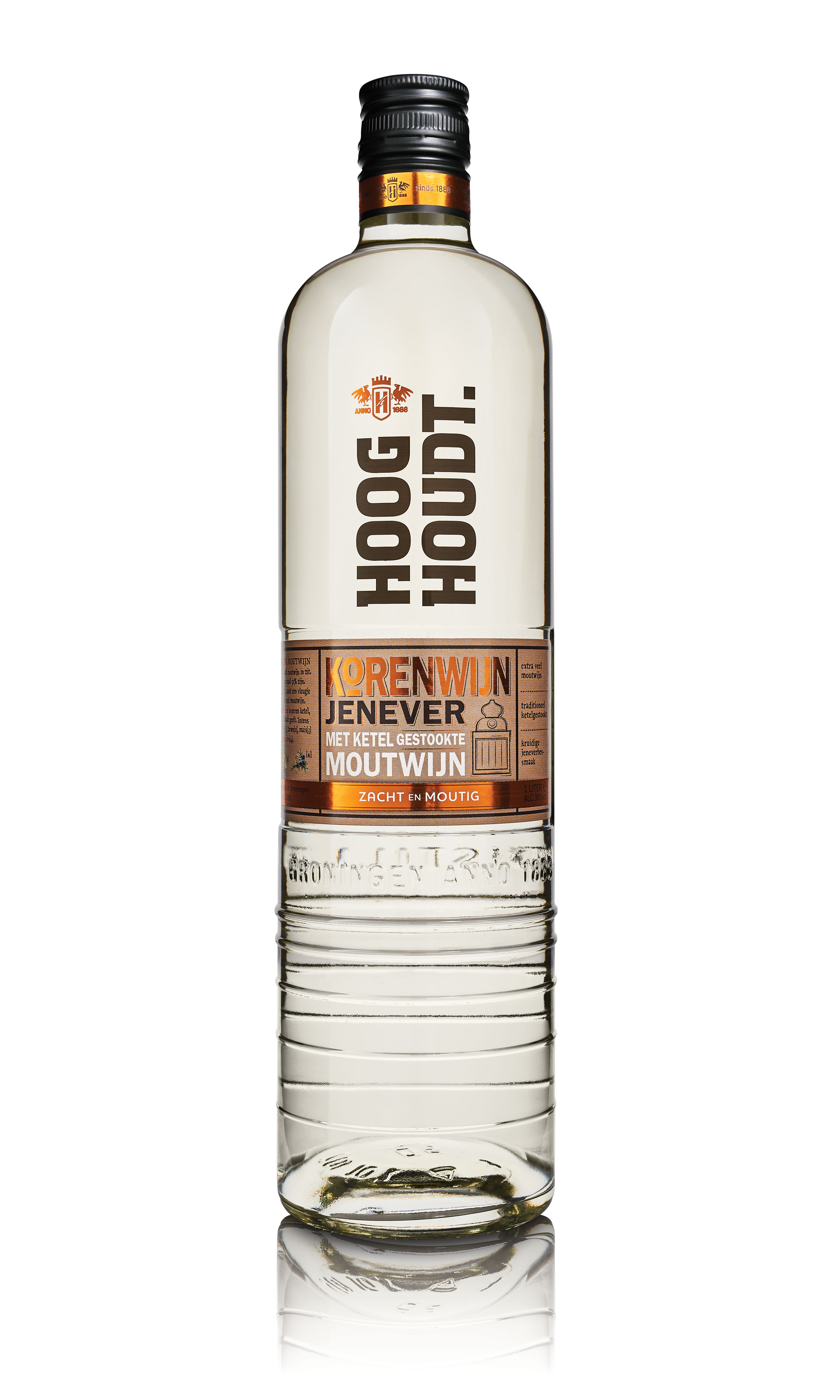 Fles Hooghoudt Korenwijn Jenever, jenever van Hooghoudt, op voorraad bij slijterij t Bockje in Bathmen