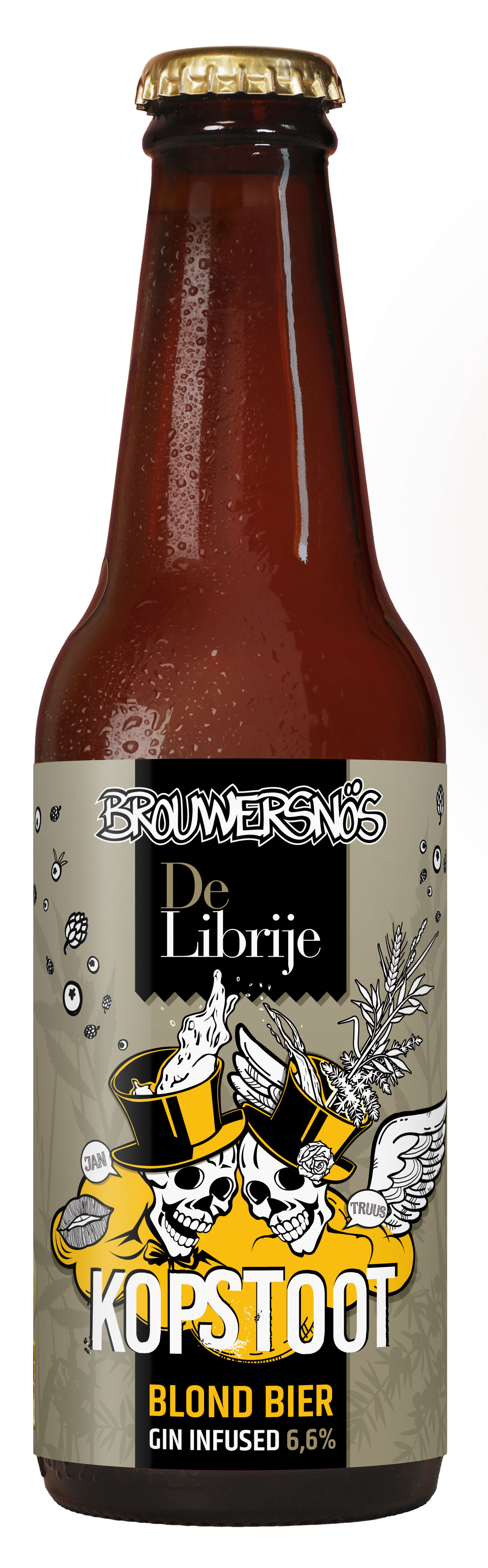 Fles Brouwersnos Librije's Kopstoot, bier van Brouwersnos, bij slijterij ’t Bockje in Bathmen