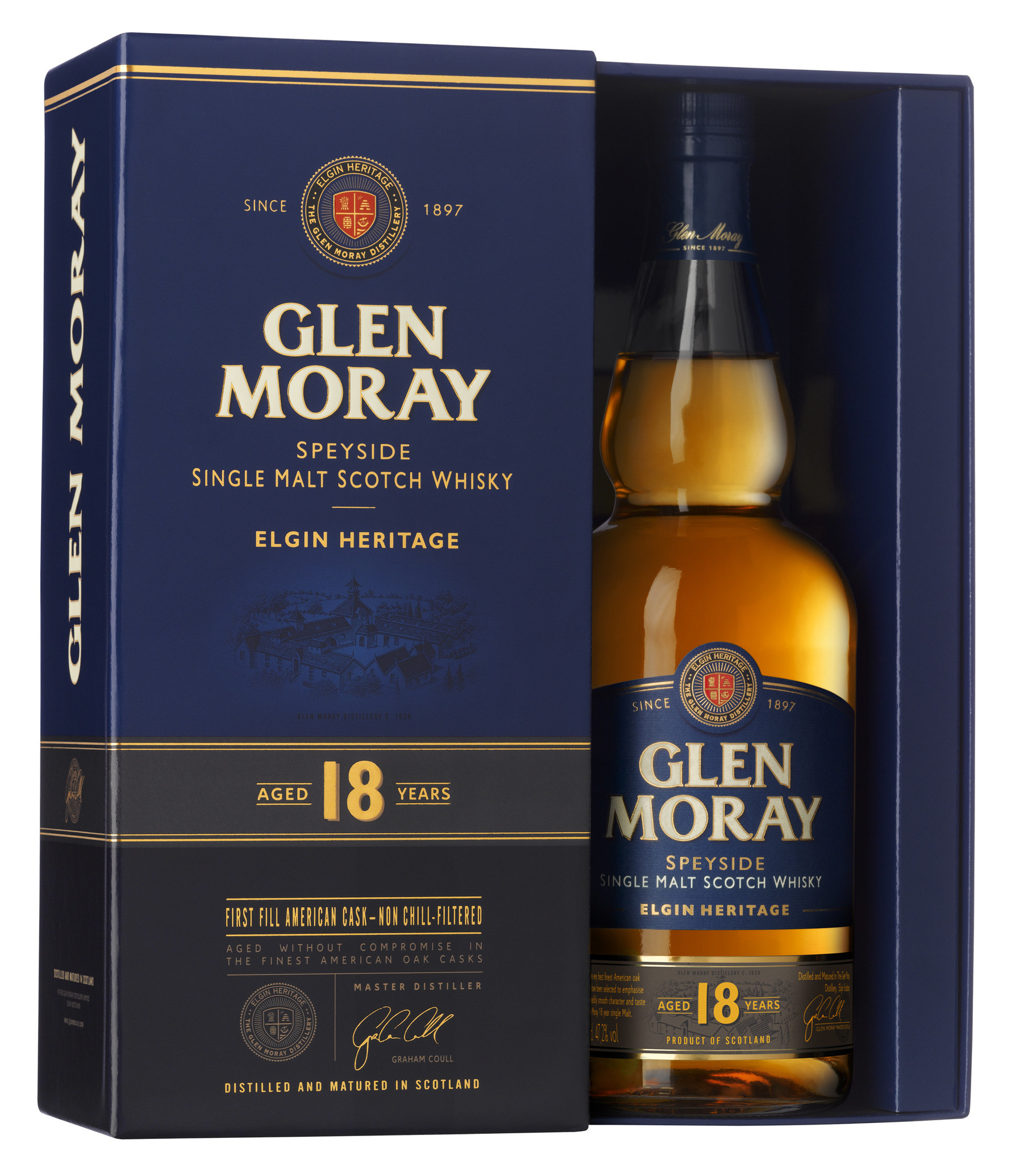 Fles Glen Moray 18 Years Old Elgin Heritage, single malt whisky, op voorraad bij slijterij t Bockje in Bathmen