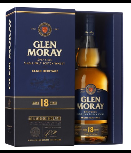 Fles Glen Moray 18 Years Old Elgin Heritage, single malt whisky, op voorraad bij slijterij t Bockje in Bathmen