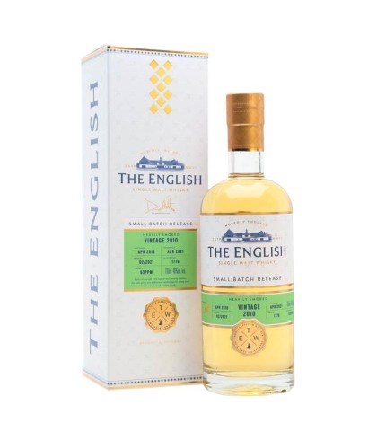 Fles The English Heavily Smoked 2010, single malt whisky, op voorraad bij slijterij t Bockje in Bathmen