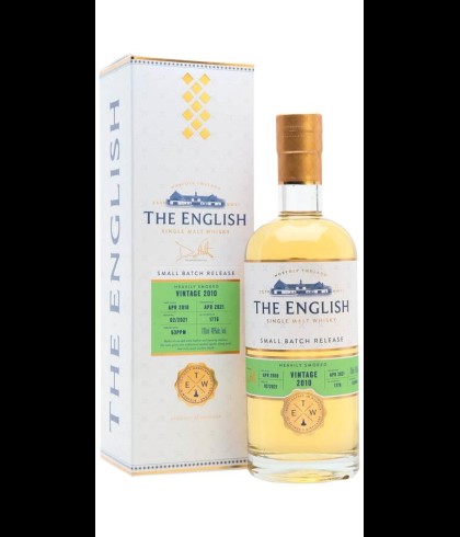 Fles The English Heavily Smoked 2010, single malt whisky, op voorraad bij slijterij t Bockje in Bathmen