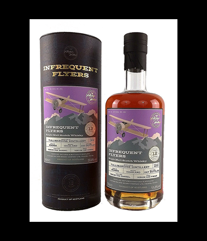 Fles Infrequent Flyers Tullibardine 2012 12 Years Old, Schotse single malt whisky uit Blackford, op voorraad bij slijterij t Bockje in Bathmen