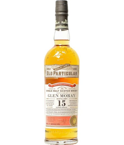 Fles Old Particular Glen Moray 15 Years Old, Schots enkel vat van bottelaar Old Particular, op voorraad bij slijterij t Bockje in Bathmen